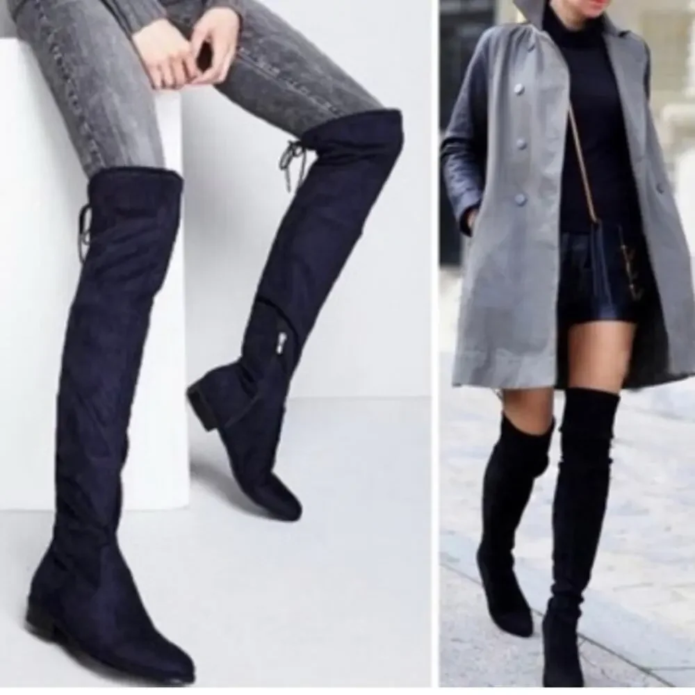 Marc Fisher Over-the-Knee Boots Black Low Heel Thigh High 5.5 Like New
